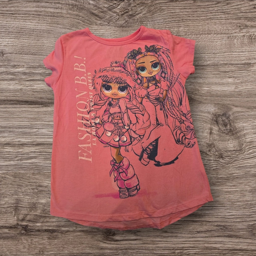 LOL Surprise Girls Pink T-Shirt Size 6 Kids Graphic Tee Doll Character Top